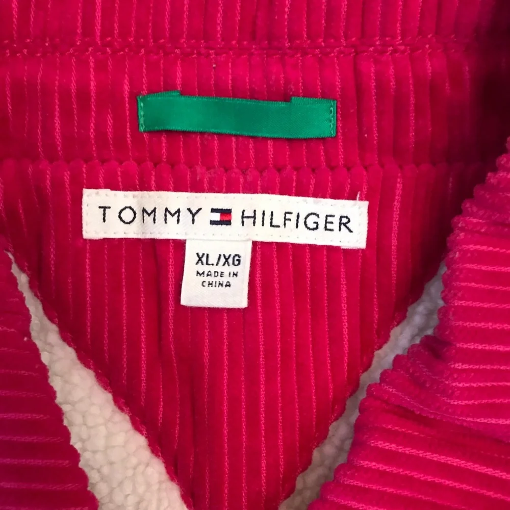 Vintage Tommy Hilfiger Corduroy Jacket Coat Size XL Sherpa Barbie Pink Prep y2k